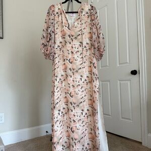 BuddyLove Blush and Cream Pamela Caftan Maxi Dress, size M, elbow length sleeves